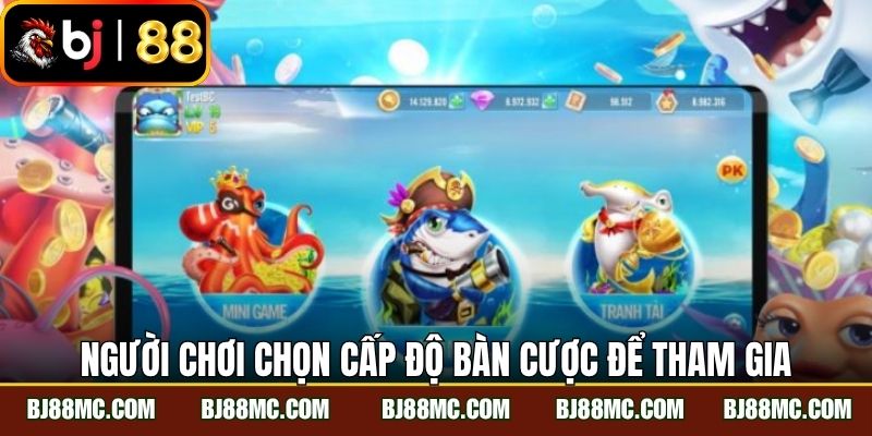 Người chơi chọn cấp độ bàn cược để tham gia
